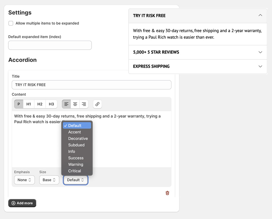 Accordions Widget - Checkout Shopify Plus