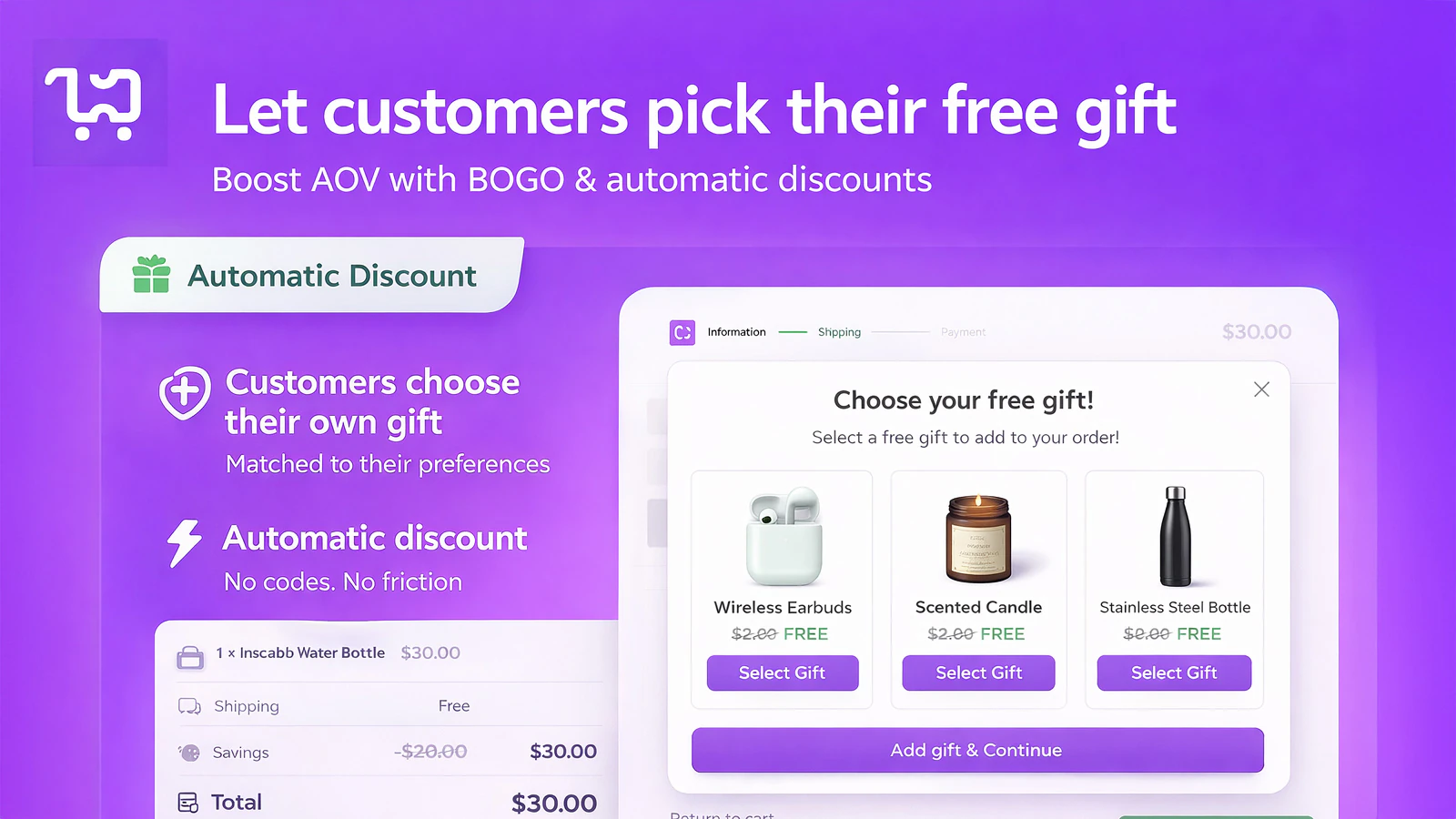 Customer-choice free gift experience in Smart Checkout Widgets for Shopify checkout